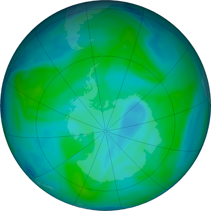 Antarctic ozone map for 21 January 2024